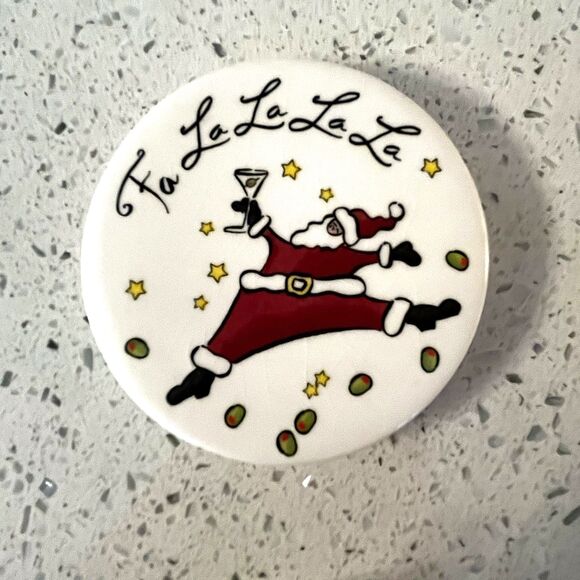 Bella Casa Ganz Santa Christmas Ceramic Coasters  3.5" Dia. Rubber Feet Vintage - Picture 2 of 6